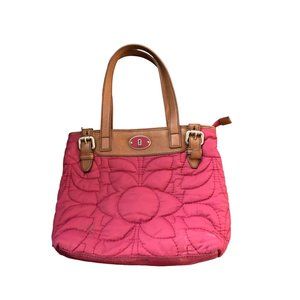 Fossil Key Purse Handbag Quilted Shoulder Bag Leather Trim Wine Color 13x10.5x4.